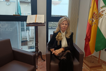Archivo - La subdelegada del Gobierno en Huelva, María José Rico, durante un momento de la entrevista. Imagen de archivo.
