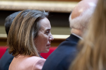 La vicesecretaria de Regeneración del Partido Popular, Cuca Gamarra, durante la  presentación del libro ‘Alexis de Tocqueville. Un liberal único’ del profesor Eduardo Nolla, en el Senado, a 19 