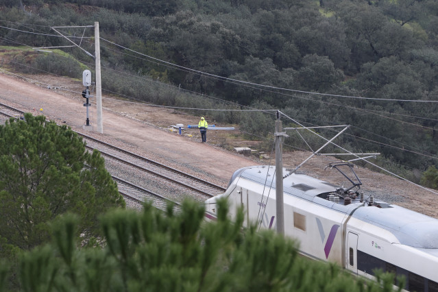 Archivo - Imagen de un tren AVE a su paso por el tramo de vía, completamente restaurado, donde ocurrió el trágico accidente del pasado 18 de enero en Adamuz (Córdoba)