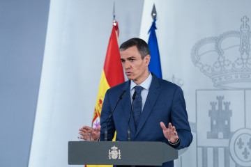 El presidente del Gobierno, Pedro Sánchez, durante una rueda de prensa posterior al Consejo de Ministros extraordinario, en el Palacio de la Moncloa, a 20 de marzo de 2026, en Madrid (España). Sánc