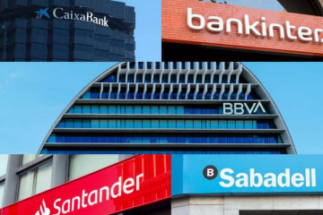 Archivo - Logos de CaixaBank, Bankinter, BBVA, Santander y Sabadell
