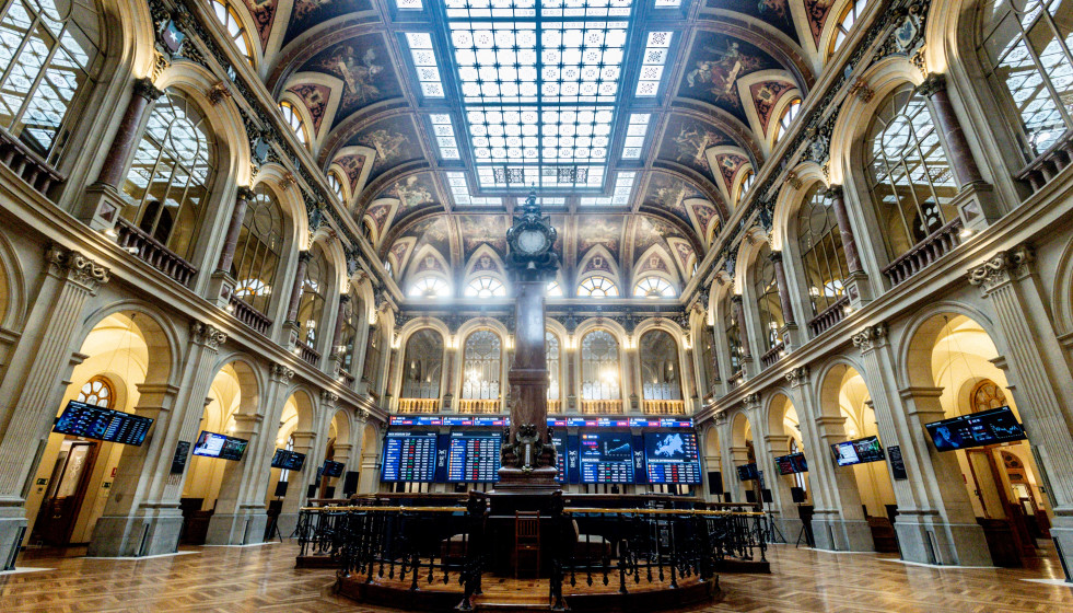 Interior del Palacio de la Bolsa de Madrid, a 20 de marzo de 2026, en Madrid (España).