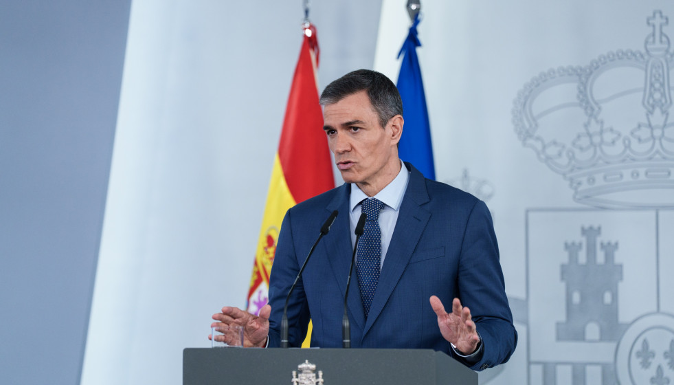 El presidente del Gobierno, Pedro Sánchez, durante una rueda de prensa posterior al Consejo de Ministros extraordinario del 20 de marzo.