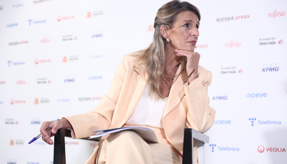 Archivo - La vicepresidenta segunda del Gobierno y ministra de Trabajo y Economía Social, Yolanda Díaz, durante un desayuno informativo de Europa Press.