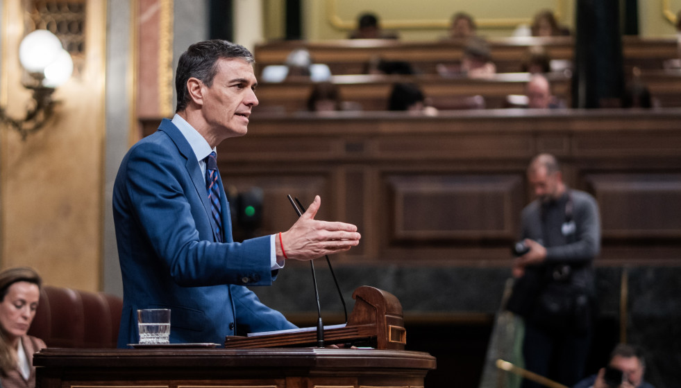 El presidente del Gobierno,  Pedro Sánchez, durante su comparecencia en el Pleno del Congreso