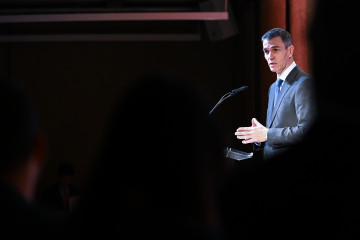 El presidente del Gobierno, Pedro Sánchez, durante la VI edición del Foro Económico de elDiario.es, en el Colegio de Arquitectos de Madrid, a 26 de marzo de 2026, en Madrid (España). Este foro es 