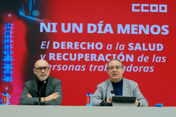 (D-I): El Secretario Confederal De Protección Social Y Políticas Públicas De CCOO, Carlos Bravo, Y El Secretario Confederal De Salud Laboral Y Medio Ambiente De CCOO, Mariano Sanz, En La Presentaci