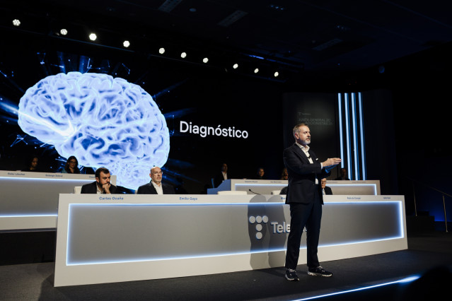 El presidente de Telefónica, Marc Mutra, durante la junta general de accionistas de Telefónica, a 26 de marzo de 2026, en Madrid (España). Telefónica somete hoy a la aprobación de su junta general ordinaria de accionistas, el nombramiento de la directiva