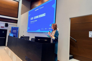 La presidenta de la Asociación Española de Banca (AEB), Alejandra Kindelán, durante su intervención en el foro ‘Soluciones de pago europeas e interoperabilidad en Europa’ en Roma.