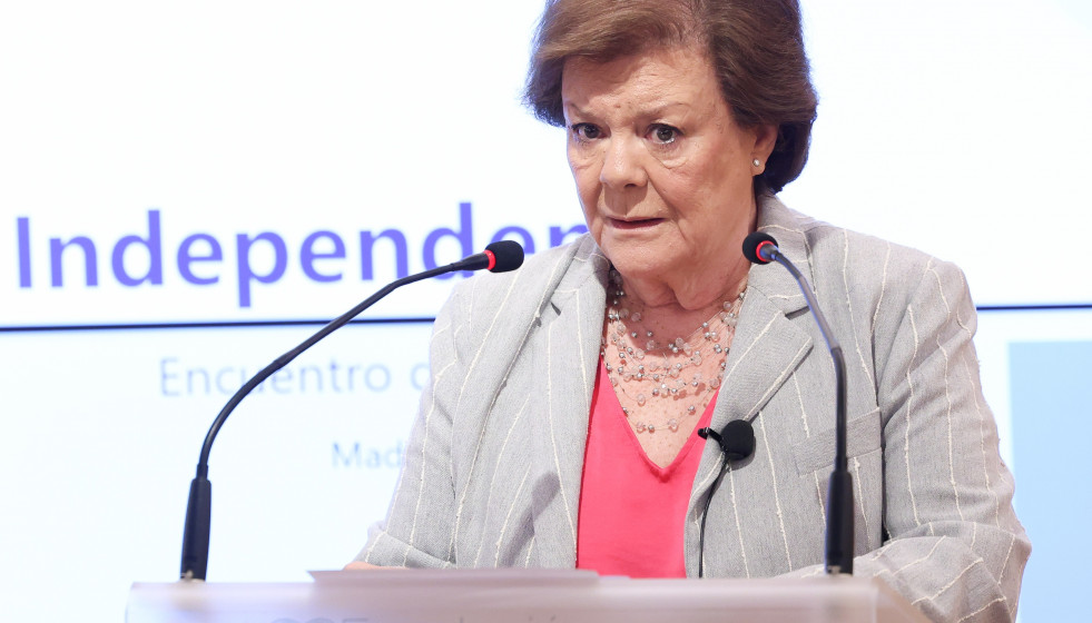 La presidenta del Tribunal de Cuentas, Enriqueta Chicano Jávega, durante el Encuentro de Alto Nivel de Control Externo e Independencia 'Control externo e independencia', en la Fundación Ortega-Mara�