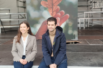 El burukide del EBB Javier Ollo y la EGIkide Maider Irujo en la presentación del Aberri Eguna en Bilbao