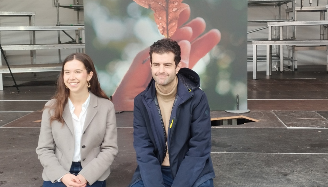 El burukide del EBB Javier Ollo y la EGIkide Maider Irujo en la presentación del Aberri Eguna en Bilbao