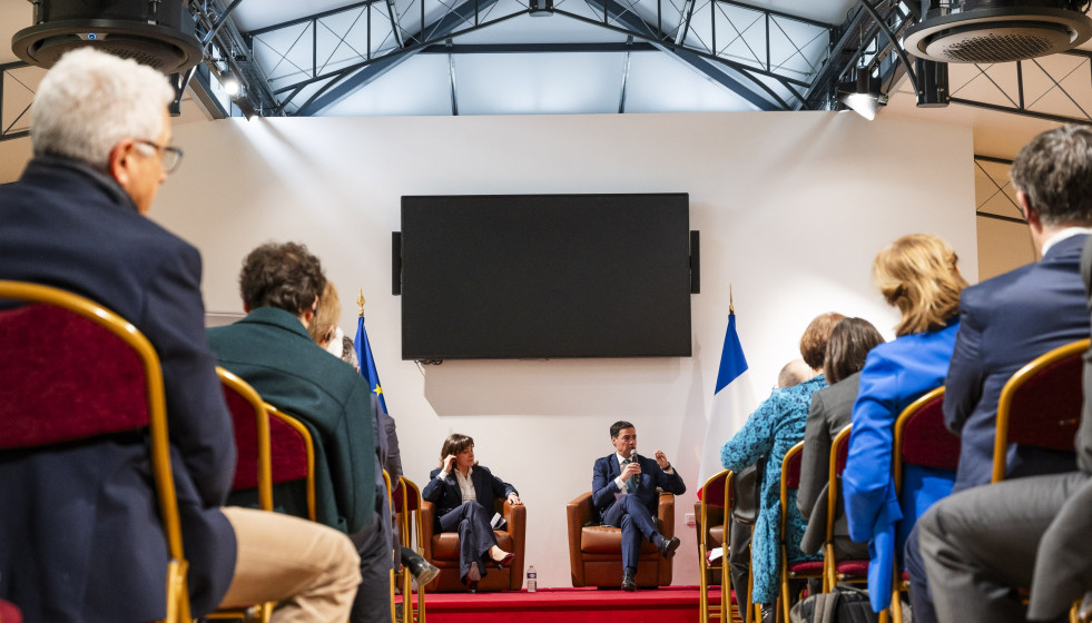 El Lehendakari, Imanol Pradales, en su intervención en el Senado francés