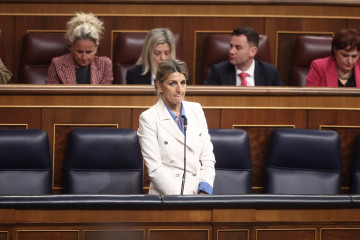 La vicepresidenta segunda y ministra de Trabajo y Economía Social, Yolanda Díaz, durante una sesión plenaria, en el Congreso de los Diputados, a 26 de marzo de 2026, en Madrid (España).