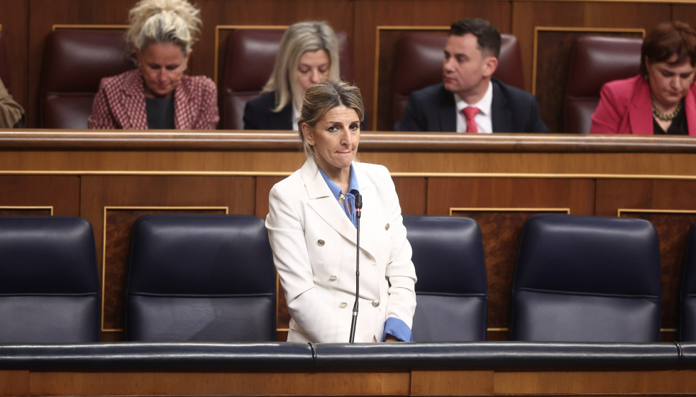 La vicepresidenta segunda y ministra de Trabajo y Economía Social, Yolanda Díaz, durante una sesión plenaria, en el Congreso de los Diputados, a 26 de marzo de 2026, en Madrid (España).
