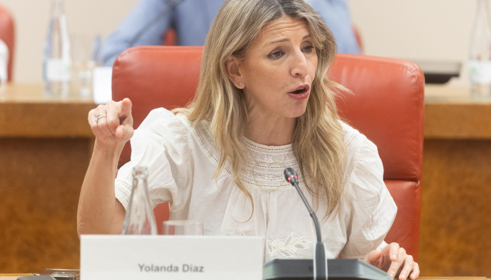 La vicepresidenta segunda y ministra de Trabajo y Economía Social, Yolanda Díaz, durante una reunión, en el Congreso de los Diputados, a 23 de marzo de 2026, en Madrid (España).
