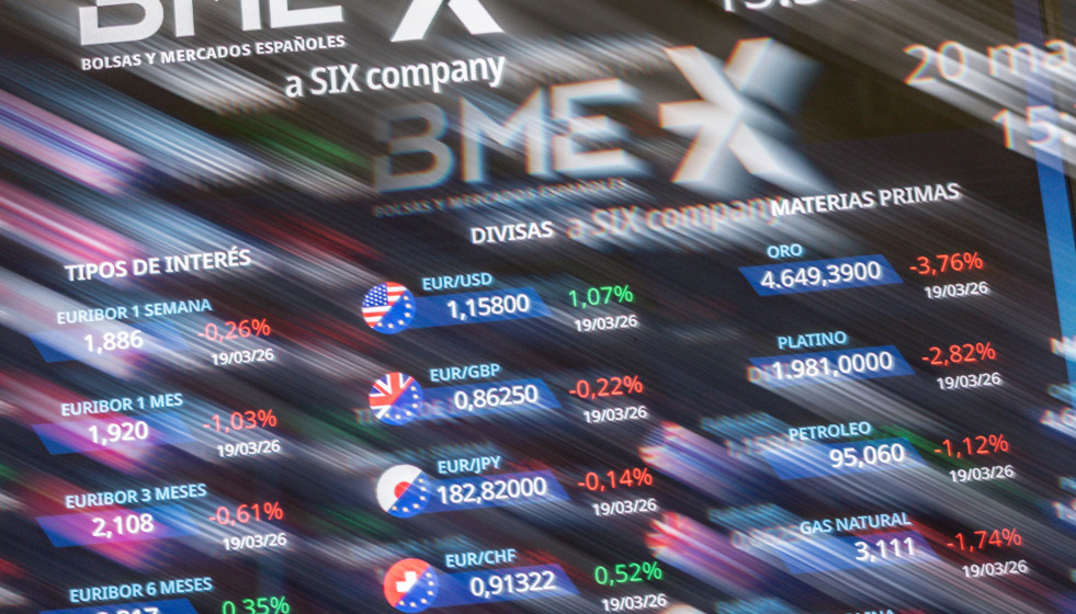 Interior del Palacio de la Bolsa de Madrid, a 20 de marzo de 2026, en Madrid (España).