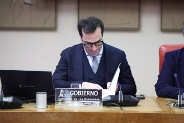 El vicepresidente primero del Gobierno y ministro de Economía, Comercio y Empresa, Carlos Cuerpo, durante su comparecencia a petición propia ante la Comisión de Economía, Comercio y Transformació