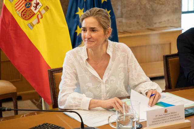 La vicepresidenta tercera y ministra para la Transición Ecológica y el Reto Demográfico, Sara Aagesen, durante un encuentro con agentes del sector gasista (Enagás, Sedigas y Cores) y del sector petrolero (AICE, ?Exolum y ?Cores), a 8 de abril de 2026, en