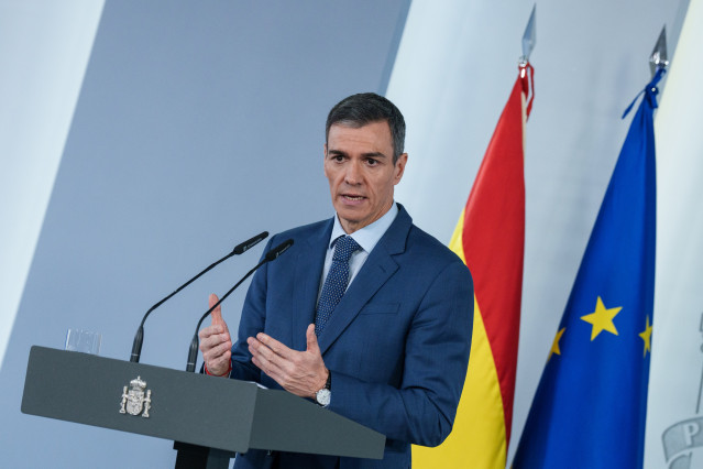 El presidente del Gobierno, Pedro Sánchez, durante una rueda de prensa.