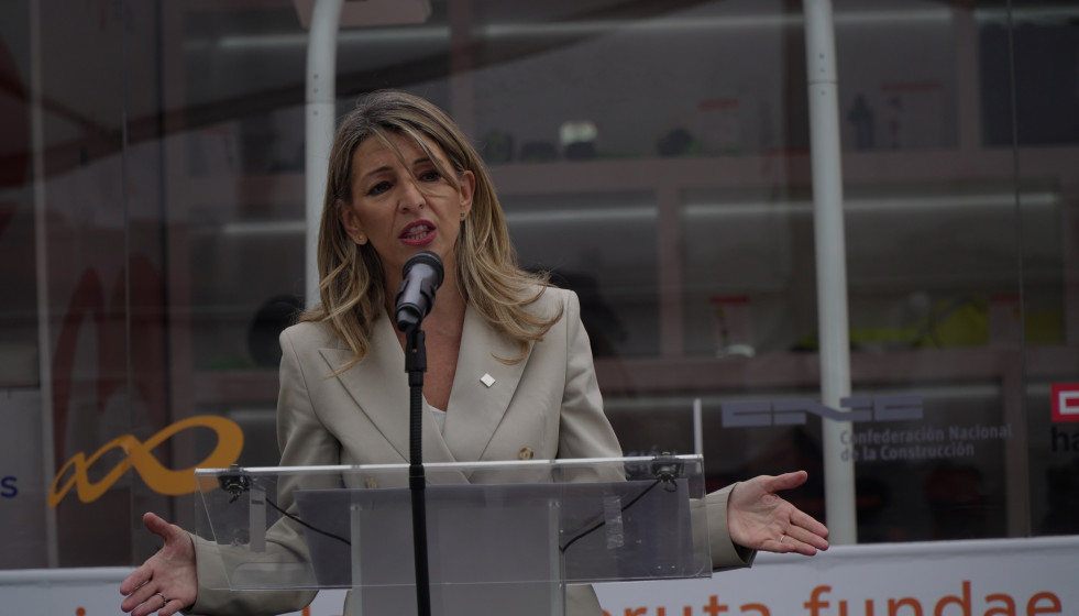 La vicepresidenta segunda del Gobierno y ministra de Trabajo y Economía Social, Yolanda Díaz,  en la clausura del proyecto itinerante 'Formación en Ruta'