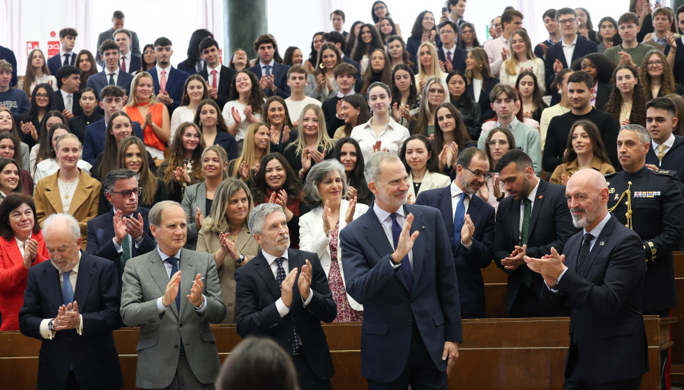 Felipe VI, junto al rector de la UCM, Joaquín Goyache, y el ministro del Interior, Fernando Grande-Marlaska preside la conmemoración del 60º aniversario del Pacto Internacional de Derechos Civiles 