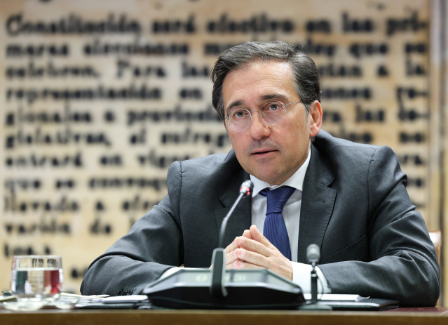 El ministro de Asuntos Exteriores, Unión Europea y Cooperación, José Manuel Albares, comparece ante la Comisión de Asuntos Exteriores, en el Senado, a 10 de abril de 2026, en Madrid (España). Albares ha dado cuenta de la posición de España ante la situaci