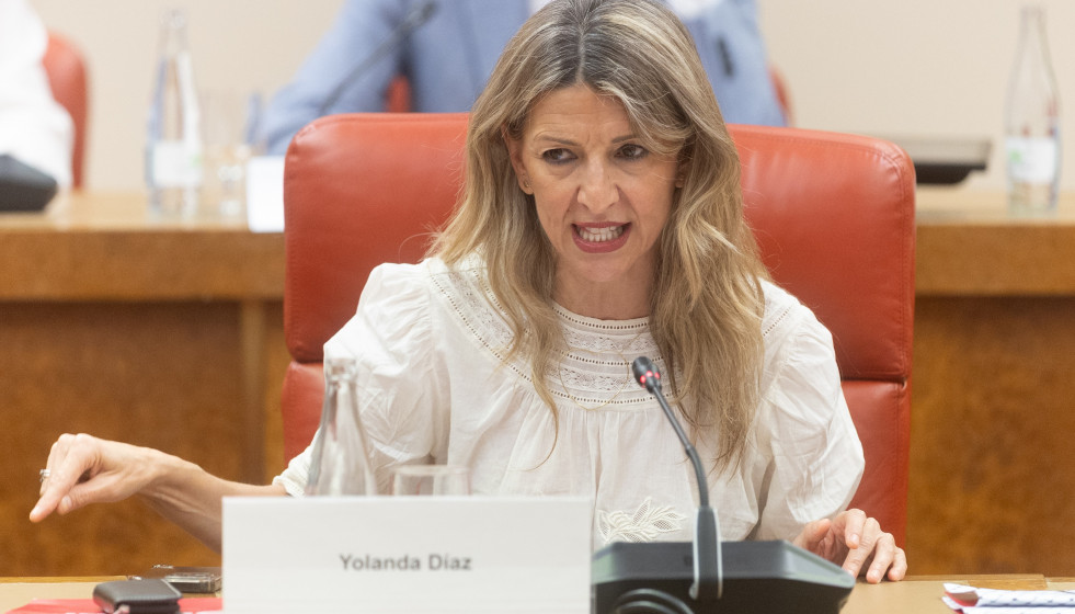 La vicepresidenta segunda y ministra de Trabajo y Economía Social, Yolanda Díaz, durante una reunión, en el Congreso de los Diputados, a 23 de marzo de 2026, en Madrid (España).