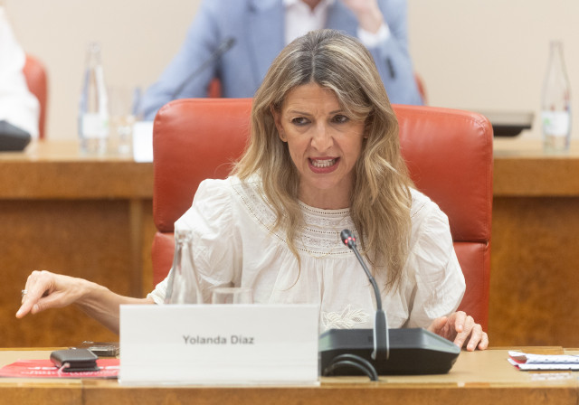 La vicepresidenta segunda y ministra de Trabajo y Economía Social, Yolanda Díaz, durante una reunión, en el Congreso de los Diputados, a 23 de marzo de 2026, en Madrid (España).