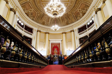 Archivo - El presidente del Senado, Pedro Rollán (c), interviene durante la jornada de Puertas Abiertas en la Cámara Alta, a 28 de noviembre de 2024, en Madrid (España).