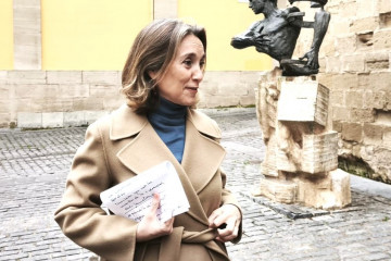 Cuca Gamarra, hoy en Logroño, antes de dirigirse a los periodistas.