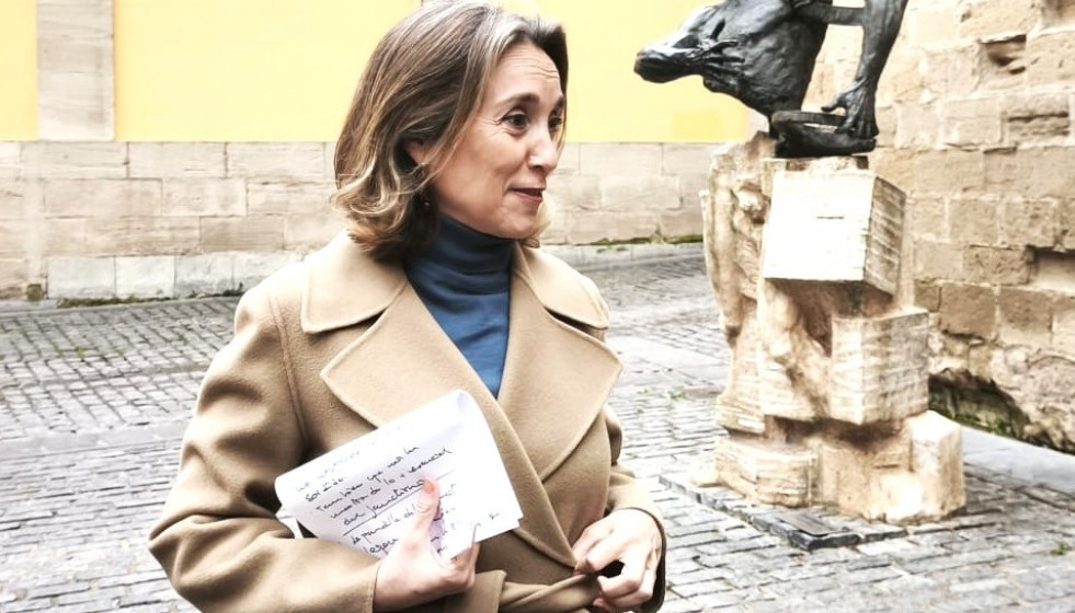 Cuca Gamarra, hoy en Logroño, antes de dirigirse a los periodistas.