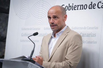 Archivo - El portavoz del Gobierno de Canarias, Alfonso Cabello, en rueda de prensa