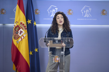 La diputada de Sumar Aina Vidal durante una rueda de prensa, en el Congreso de los Diputados, a 24 de marzo de 2026, en Madrid (España).