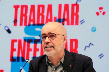 El secretario general de CCOO, Unai Sordo, durante una rueda de prensa sobre siniestralidad laboral celebrada este miércoles, 15 de abril