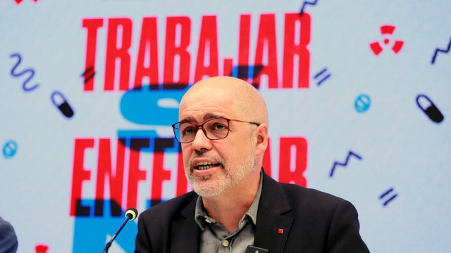 El secretario general de CCOO, Unai Sordo, durante una rueda de prensa sobre siniestralidad laboral celebrada este miércoles, 15 de abril