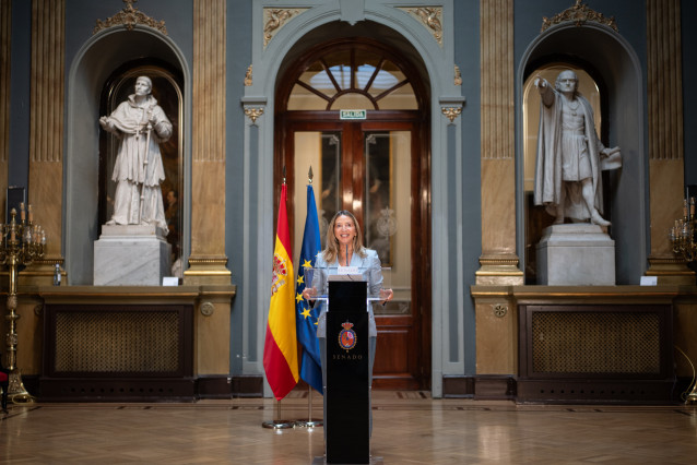 Archivo - La portavoz del PP en el Senado, Alicia García, durante una rueda de prensa, en el Senado, a 16 de octubre de 2025, en Madrid (España).