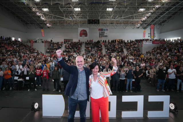 El secretario general de CC.OO., Unai Sordo, y la secretaria general de CC.OO. de Catalunya, Belén López