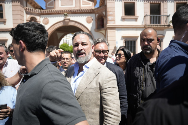 El presidente de Vox, Santiago Abascal, este jueves en Andújar (Jaén)