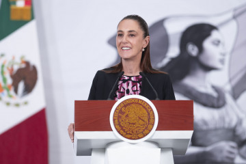La presidenta de México, Claudia Sheimbaum, durante una rueda de prensa, a 13 de abril de 2026, en Ciudad de México (México).