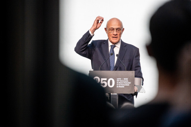 Archivo - El presidente del Banco Sabadell, Josep Oliu, interviene en el acto de celebración del 50º aniversario del Banco Sabadell, a 17 de marzo de 2026, en Madrid (España).