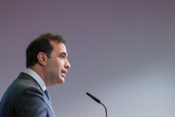 El vicepresidente primero y ministro de Economía, Comercio e Industria, Carlos Cuerpo, participa en la presentación de INTegraSS, a 9 de abril de 2026, en Madrid (España). INTegraSS es la nueva her
