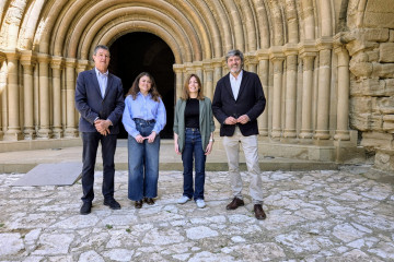 El presidente del PP HUesca, Gerardo Oliván, este sábado durante su visita al Real Monasterio de Santa Maria de Sijena.