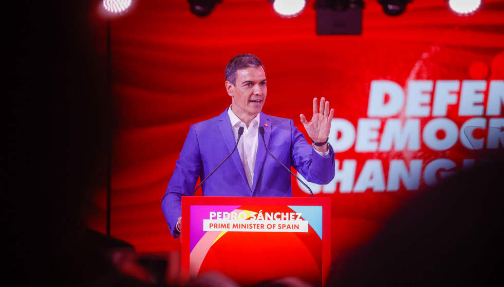 El presidente del Gobierno, Pedro Sánchez, interviene durante la segunda y última jornada del Global Progressive Mobilisation, a 18 de abril de 2026, en Barcelona, Catalunya (España).