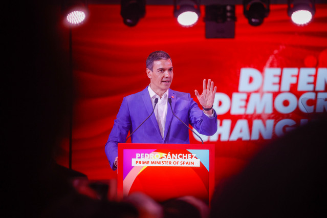El presidente del Gobierno, Pedro Sánchez, interviene durante la segunda y última jornada del Global Progressive Mobilisation, a 18 de abril de 2026, en Barcelona, Catalunya (España).