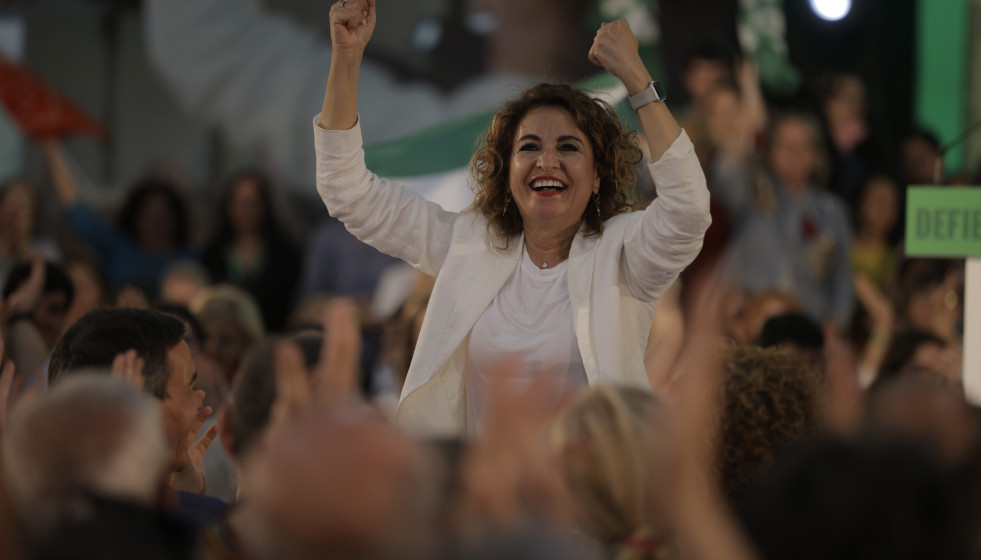 La secretaria general del PSOE de Andalucía y candidata a la Presidencia de la Junta de Andalucía, María Jesús Montero, este domingo en Gibraleón.