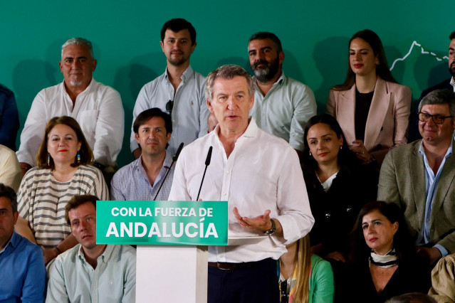 El presidente del PP, Alberto Núñez Feijóo, durante la Intermunicipal del PP andaluz. A 19 de abril de 2026, en Córdoba (Andalucía, España).
