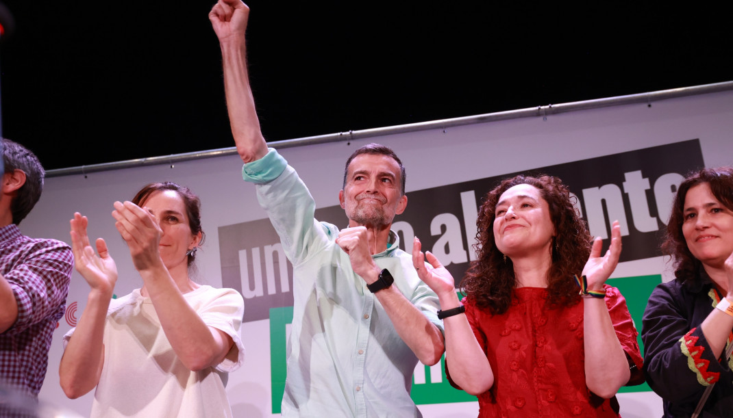 El candidato de la coalición Por Andalucía a la presidencia de la Junta, Antonio Maíllo, durante el encuentro 'Un paso al frente. Por Andalucía' en Sevilla, Izquierda Unida (IU), Movimiento Sumar,