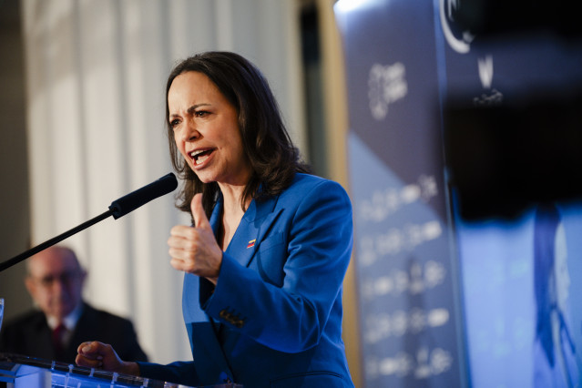 La líder opositora venezolana, María Corina Machado, durante un desayuno informativo organizado por Fórum Europa, en el Four Seasons, a 20 de abril de 2026, en Madrid (España).