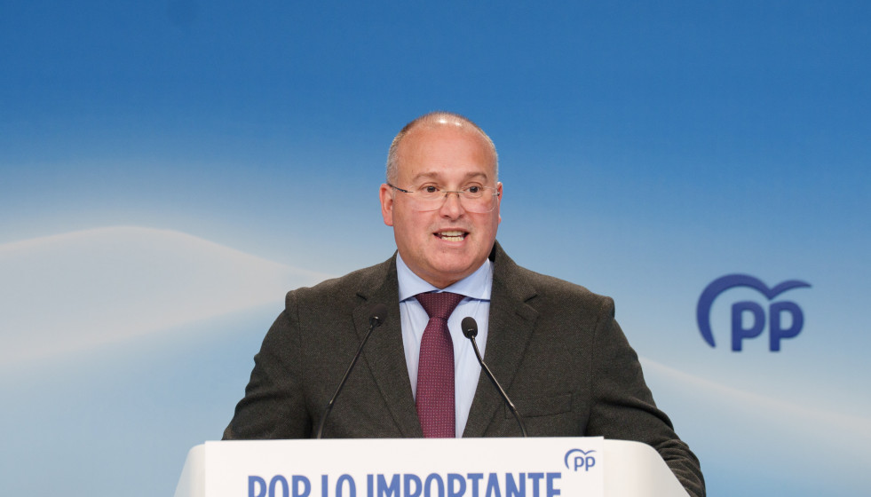 El secretario general del Partido Popular, Miguel Tellado, durante la rueda de prensa posterior al Comité de Dirección del PP, a 20 de abril de 2026, en Madrid (España).